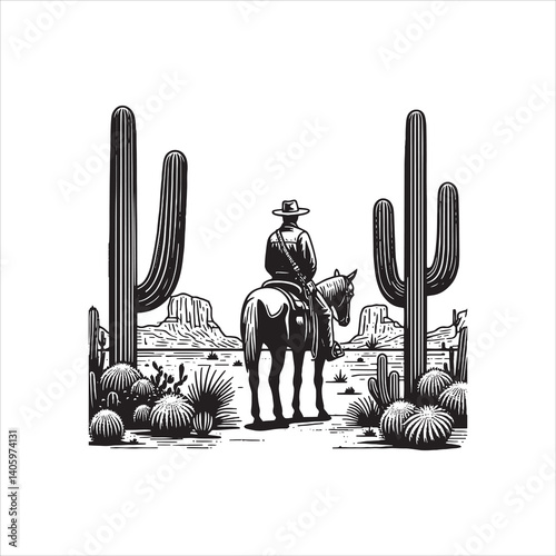 Wild West Scene with Cowboy and Saloon at Dusk