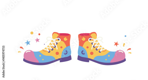 Icon of colorful clown shoes on a white background, symbolizing fun, humor, and celebration for April Fool's Day