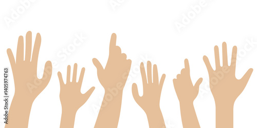 hands silhouettes, Raised hands vector silhouettes. hand icon. crowd hand sign.