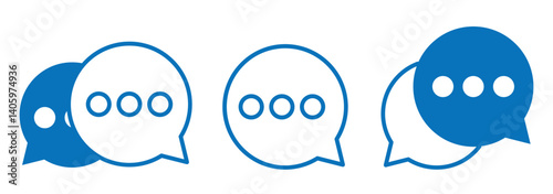 chat icon, chat box icon, speech bubble, speech balloon, chat bubble line art icon for apps and websites. Set of speech bubble, comic sticker, chat box and empty social media message box.