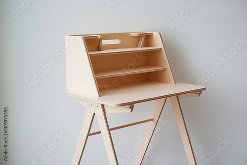 A Minimalist Light Wood Secretary Desk for Small Spaces photo