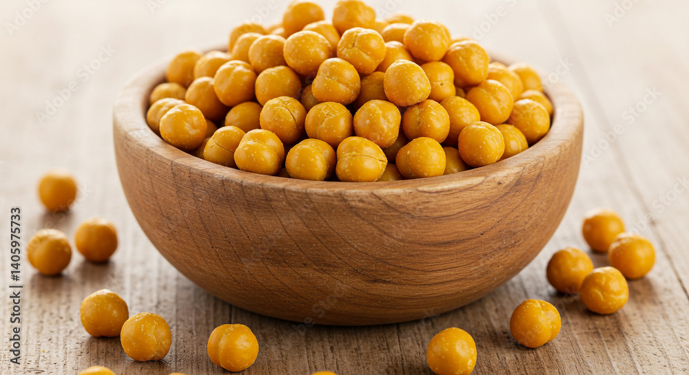 Golden Roasted Chickpeas in Wooden Bowl Healthy Snack Food Golden Roasted Chickpeas in Wooden Bowl Healthy Snack Food
