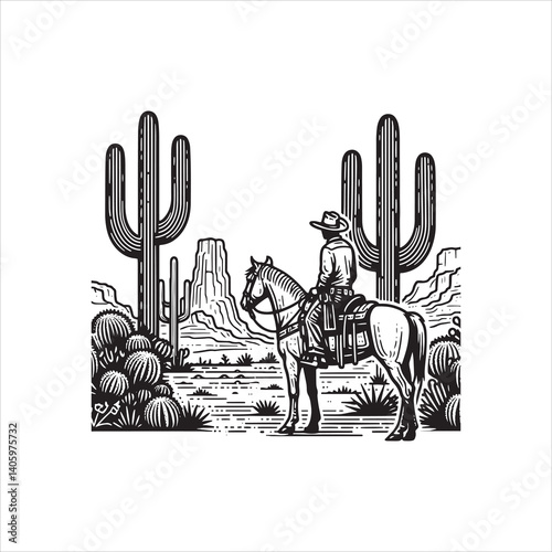 Wild West Scene with Cowboy and Saloon at Dusk