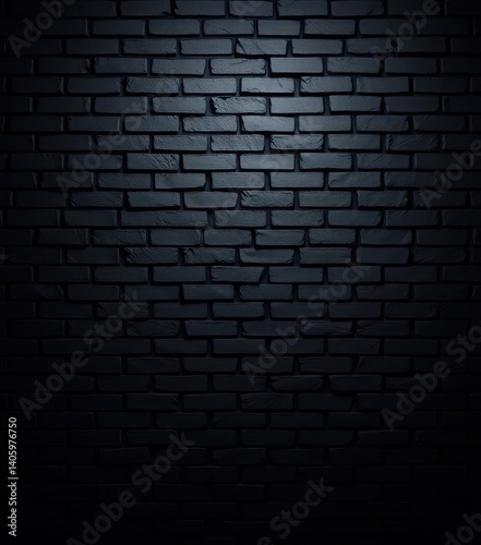Rough-textured black brick wall, dark shadows, brick texture, design element, retro