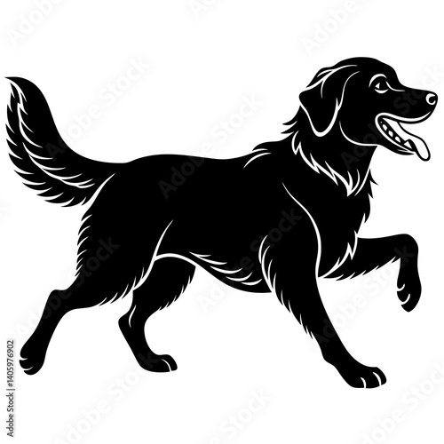 A joyful Golden Retriever silhouette, running with its tail wagging happily.  