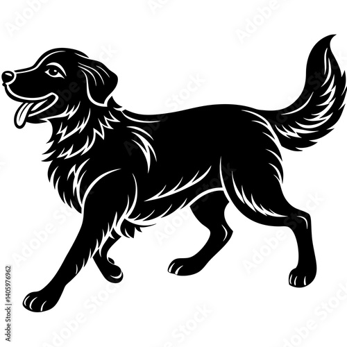 A joyful Golden Retriever silhouette, running with its tail wagging happily.  
