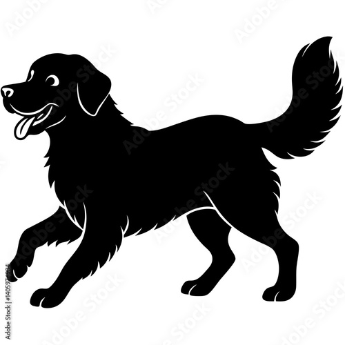 A joyful Golden Retriever silhouette, running with its tail wagging happily.  