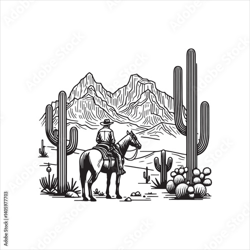 Wild West Scene with Cowboy and Saloon at Dusk