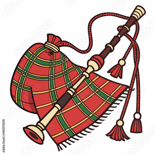 Traditional Scottish kilt with bagpipes and classic tartan patterns, perfect for cultural and heritage-themed designs.