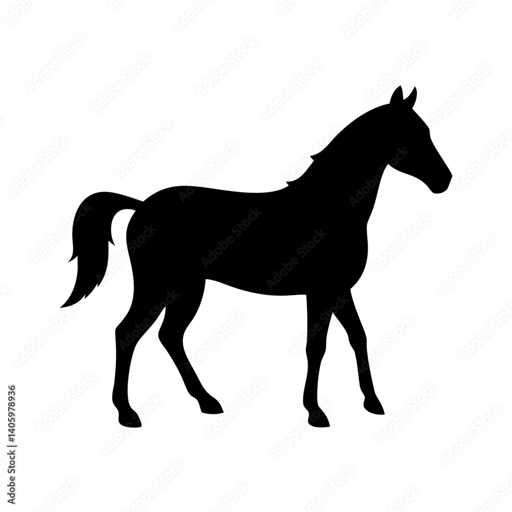 Fototapeta premium Horse silhouette vector graphic illustration equestrian animal design black and white clip art image