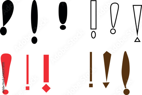 Set of exclamation marks in different and artful style