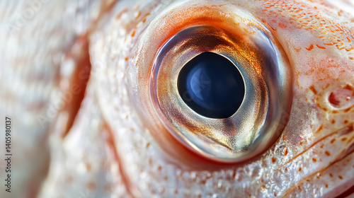 Obraz na płótnie Head and eyes of tilapia fish close-up on white background w salonie