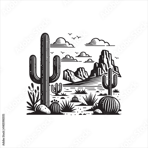 Title: Classic American Western Desert with Cactus