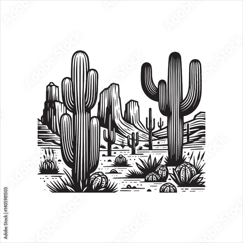 Title: Classic American Western Desert with Cactus