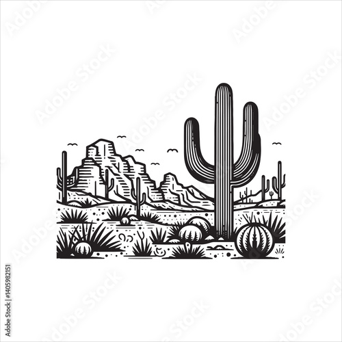 Title: Classic American Western Desert with Cactus