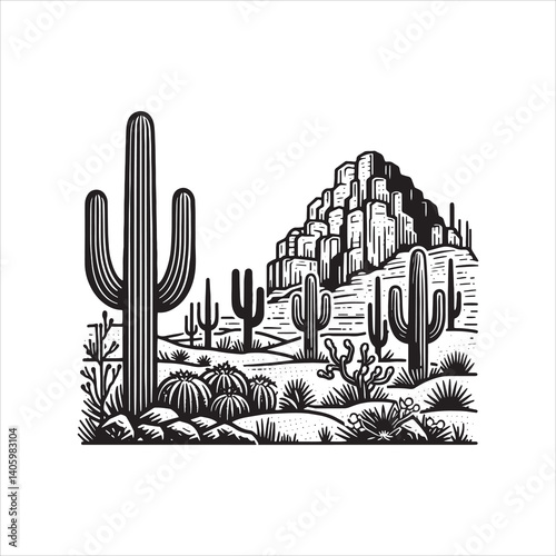 Title: Classic American Western Desert with Cactus