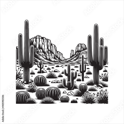 Title: Classic American Western Desert with Cactus