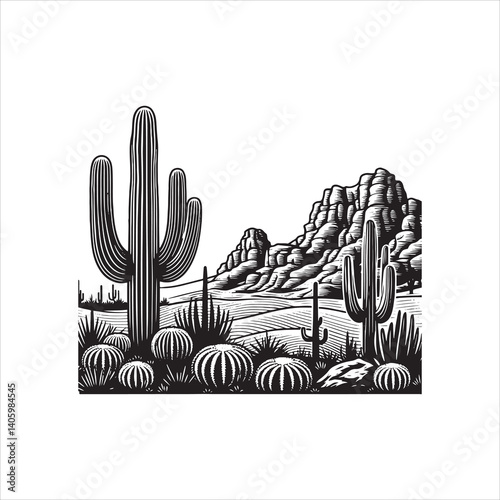 Title: Classic American Western Desert with Cactus