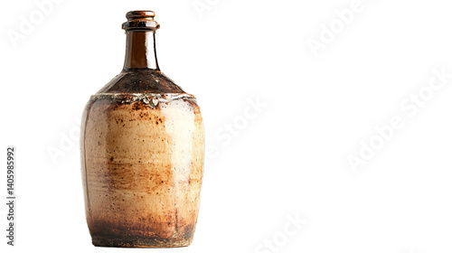 Obraz na płótnie One old ceramic wine bottle, macro, isolated on white background w salonie