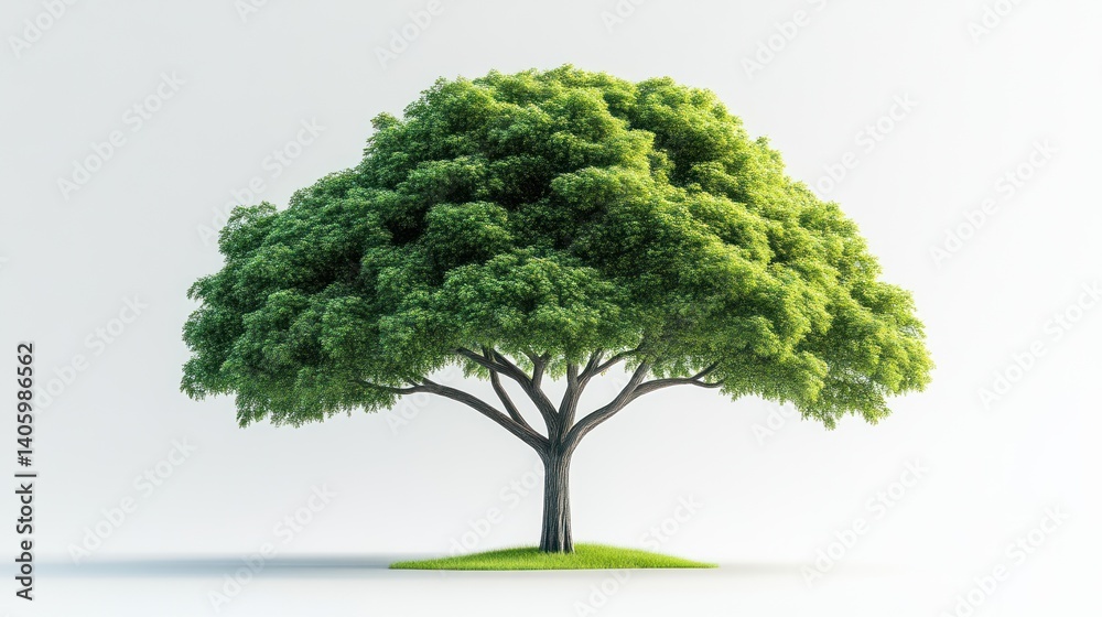 Fototapeta premium A lush green tree standing alone on a small patch of grass perfect for nature and environmenta