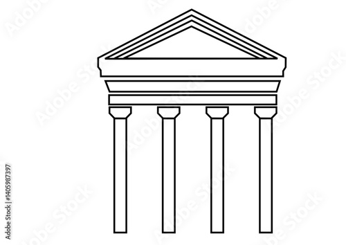 Vector illustration of Roman temple entrance with columns, classical architectural style, historical and cultural heritage