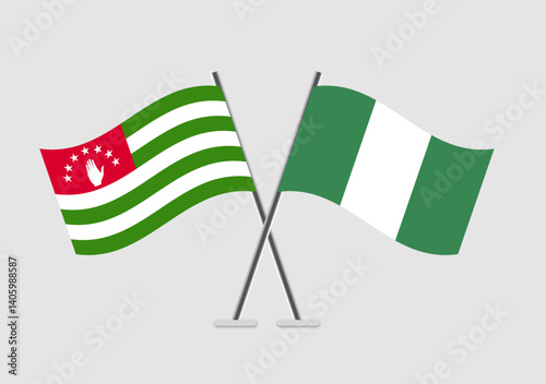 Abkhazia and Nigeria vector flags digital icon in waving cross