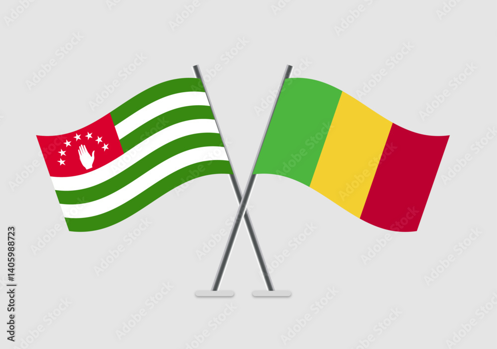 Abkhazia and Mali vector flags with curved waving graphics Abkhazia and Mali vector flags with curved waving graphics
