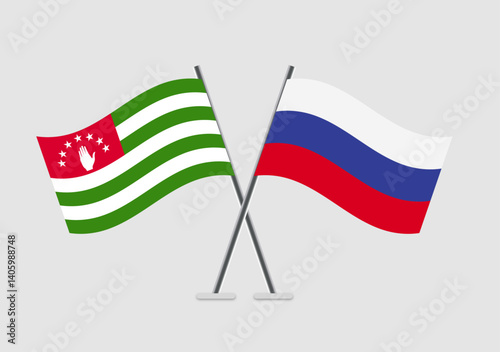 Abkhazia and Russia vector flags shown in treaty-style illustration