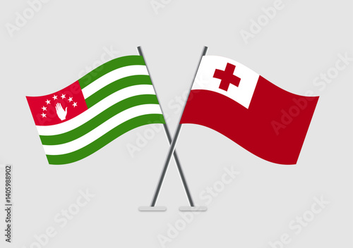 Abkhazia and Tonga vector flags laid in formal graphic tone