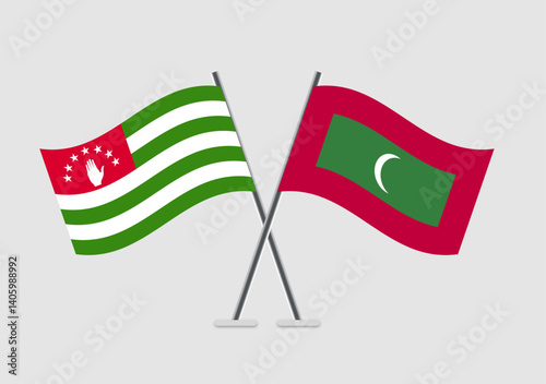 Abkhazia and Maldives vector flags on gray background vector render