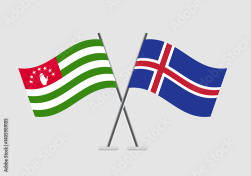 Abkhazia and Iceland vector flags in stylized display for diplomacy
