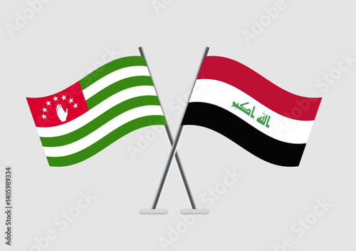 Abkhazia and Iraq vector flags flat art with mirrored waves