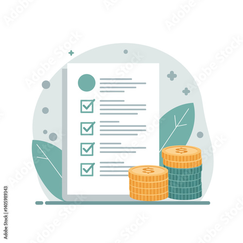 Small Business Planning Checklist with Coin Stack Background  