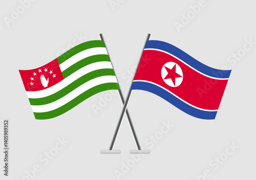 Abkhazia and North Korea vector flags paired in official graphic pose