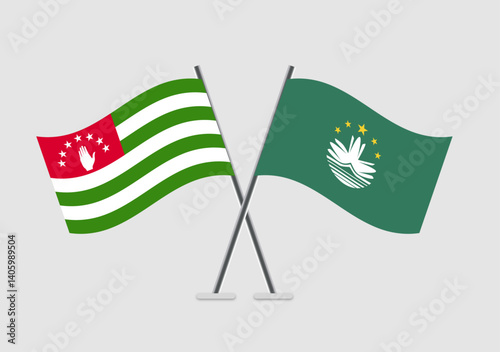 Abkhazia and Macau vector flags on display in flat artistic form