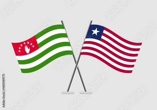 Abkhazia and Liberia vector flags with stylized flagpole design