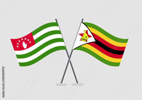 Abkhazia and Zimbabwe vector flags on clean abstract background