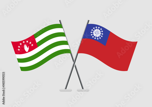 Abkhazia and Myanmar Burma vector flags with smooth crossing orientation