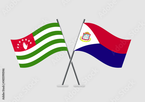 Abkhazia and Saint Martin vector flags drawing symbolizing nations