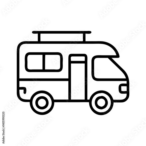 Camper van travel trailer rv motorhome outline icon for camping adventure and road trip vacation holiday