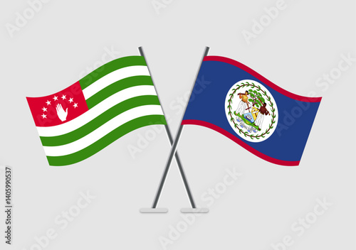 Abkhazia and Belize vector flags on white backdrop with soft shading