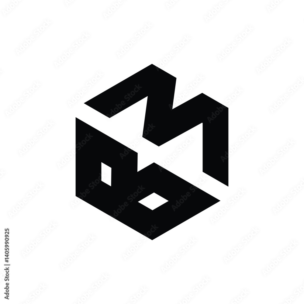 Initial BM Logo Polygon Shape Letter logo Design white background