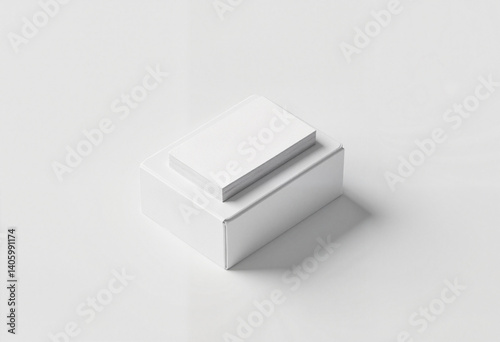 Minimalistic white box with lid on a clean surface  