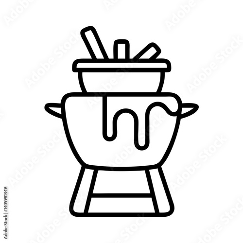 Vector graphic of chocolate fondue pot set for dessert cooking and party celebration design