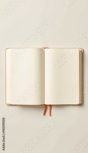 Elegant open notebook mockup on neutral background, creative inspiration