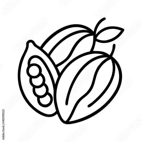 Cacao beans vector illustration, chocolate ingredient, cocoa bean outline, food and drink icon, raw cacao
