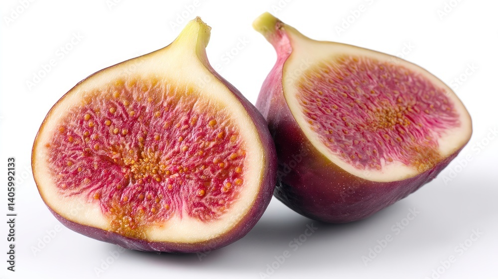 Fig Halves Showing Fruit Detail on White Background Fig Halves Showing Fruit Detail on White Background