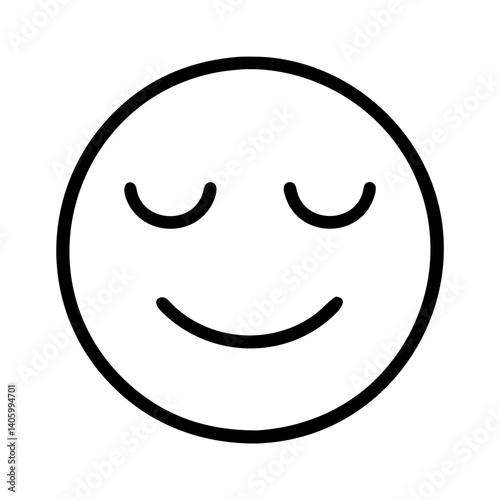 Find a happy face emoji icon vector graphic illustration with closed eyes and curved smile design