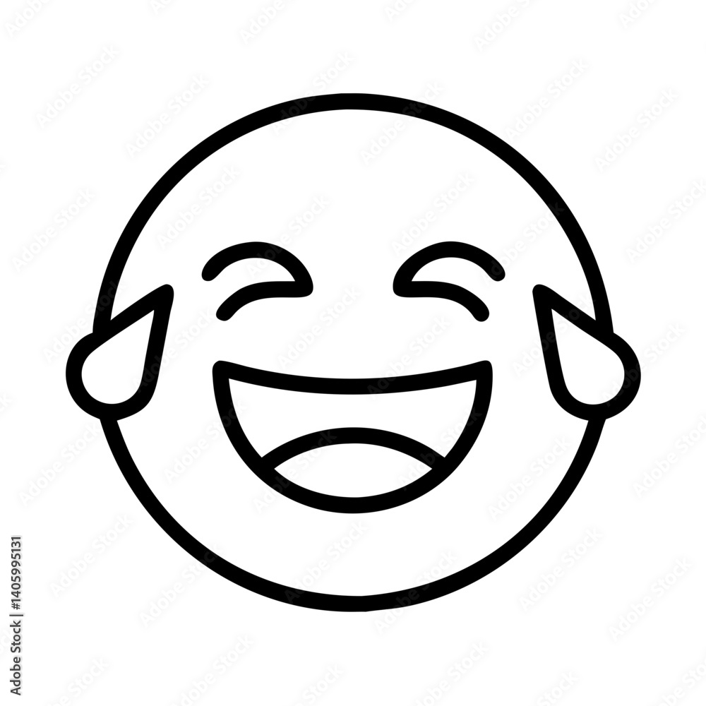 Laughing crying emoji vector illustration, happy tears emoticon, outline style, funny face icon design Laughing crying emoji vector illustration, happy tears emoticon, outline style, funny face icon design