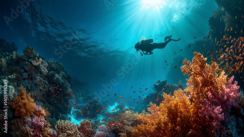 Wallpaper Mural Scuba Diving in Coral Reef with Sunlight Streaming Underwater Torontodigital.ca